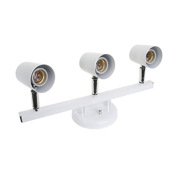 Luminária Spot Trilho Versátil Branco Com Cromado Para 3 Lampadas E27 424-3 - Dital
