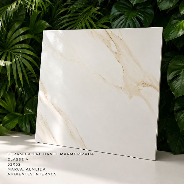 Piso Cerâmico Brilhante Marmorizado Classe A 62x62 Almeida