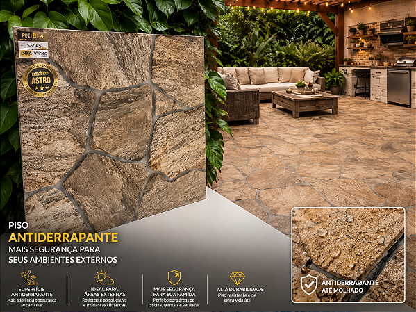 Piso Cerâmico Antiderrapante 58x58 HD Astro Classe A Pedra
