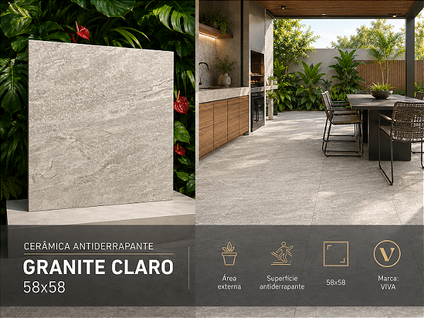Ceramica Antiderrapante Granite Claro 58x58 - Viva