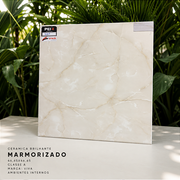Piso Cerâmico Marmorizado Brilhante Classe A 46,65x46,65 Viva Interno