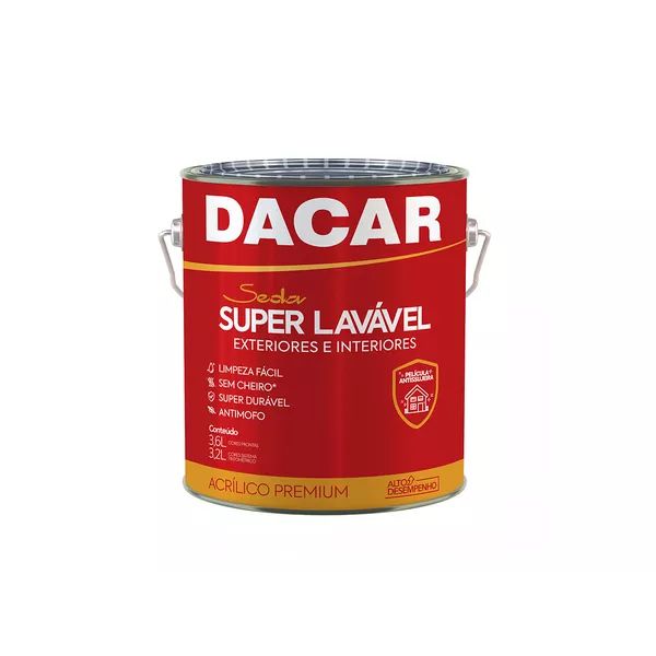 Tinta Acrílica Seda Lavável 3,6L Branco - Dacar