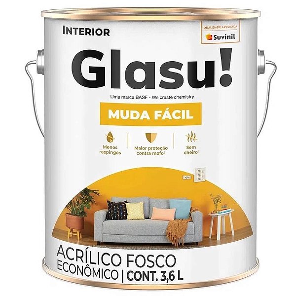 Tinta Acrílica Muda Fácil Capuccino Cremoso Fosco 3,6L - Glasu