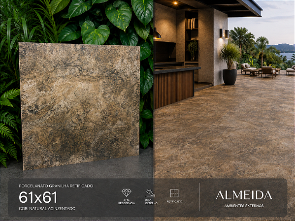 Porcelanato Granilha Retificado 61x61 Brave Natural Almeida