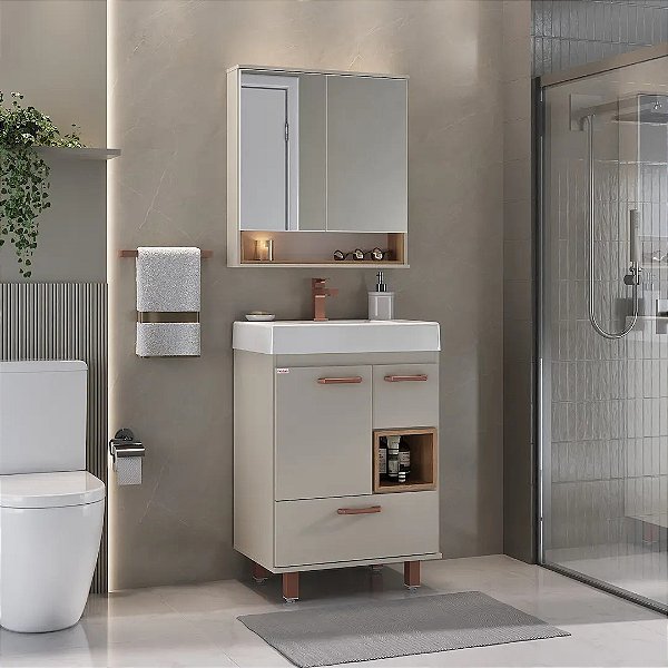 Kit Armário Mariana Com Pé Jade Nude 60cm - Fabribam