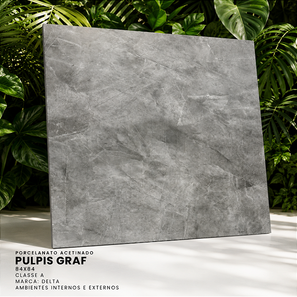 Porcelanato Polido Retificado 84x84 Pulpís Grafite Delta Intense