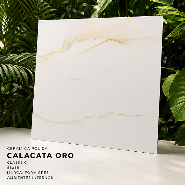 Piso Cerâmico Polido Classe C 88x88 Calacata Oro Formigres Interno