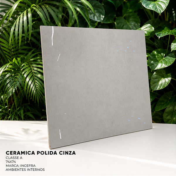Piso Ceramica Polido Retificado 74x74 Incefra Cinza
