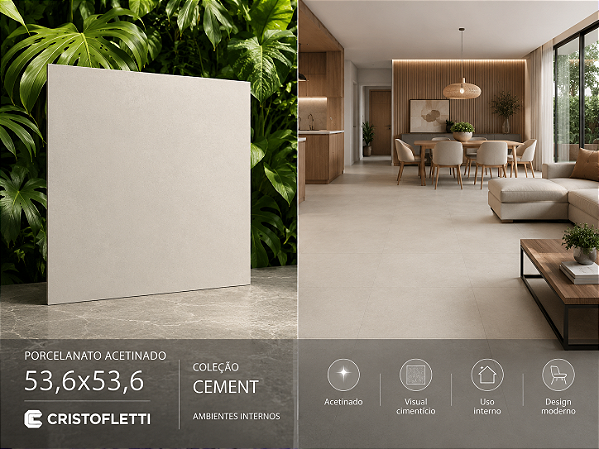 Porcelanato Polido 53,6x53,6 Coleção Cement