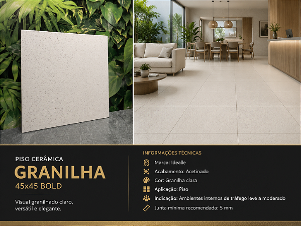 Piso Cerâmico Granilha Acetinado 45x45 Idealle