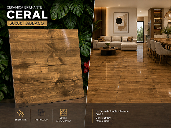 Cerâmica Brilhante Retificada 60x60 Tabbaco Ceral