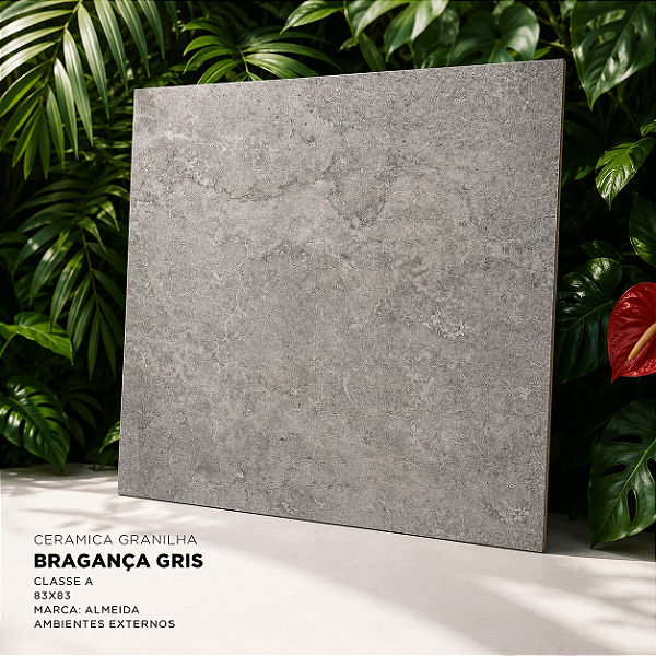 Piso Cerâmico Granilhado Classe A 83x83 Bragança Gris Almeida