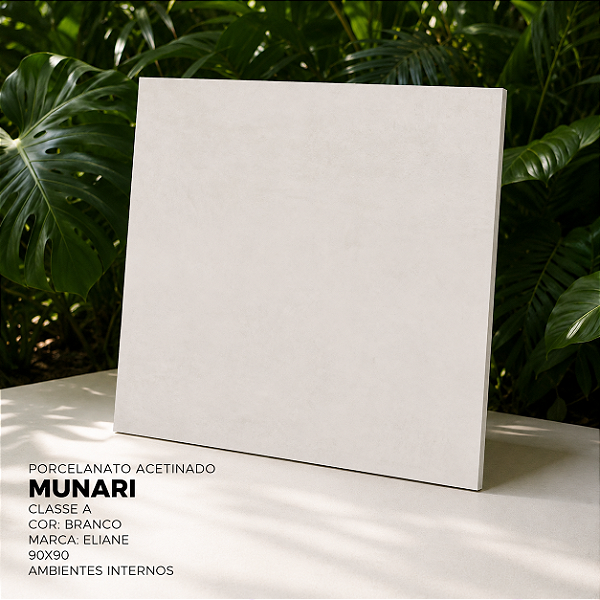 Porcelanato Acetinado Classe A 90x90 Munari Branco Eliane