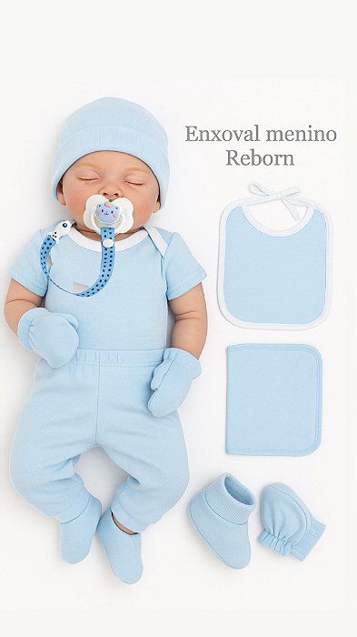 Enxoval Completo Menino para Bebê Reborn 7 Peças Azul