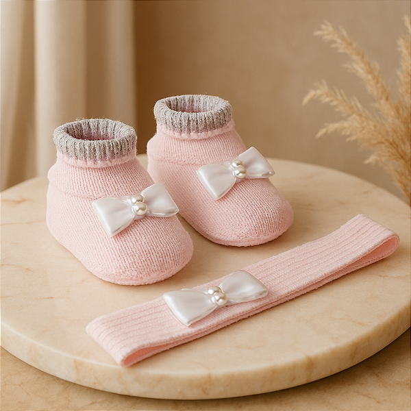 Conjunto Sapatinho e Tiara para Bebê Reborn – Tamanho RN