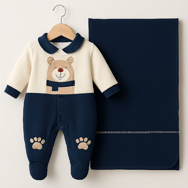 Conjunto Macacão azul menino  Boneca Bebe Reborn 50 cm