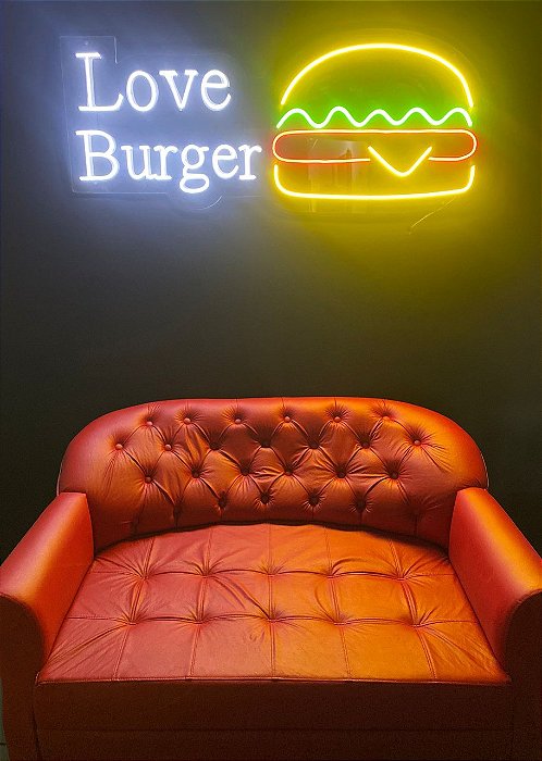 Letreiro Luminoso Painel Neon Love Burger 40x60 - Rei do Neon