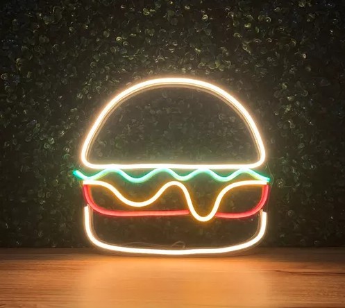 Letreiro Luminoso Painel Neon Hamburguer 60x40 - Rei do Neon