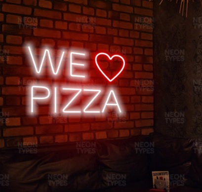 Letreiro Luminoso Painel Neon We Love Pizza 45x65
