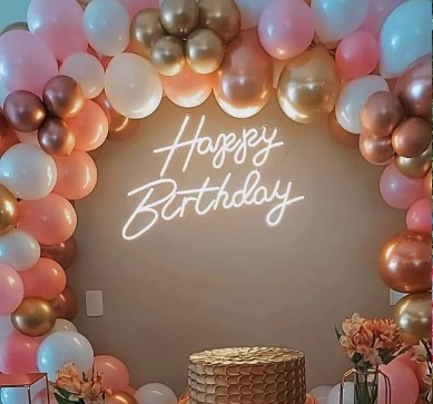 Letreiro Luminoso Painel Neon Happy Birthday 58x72