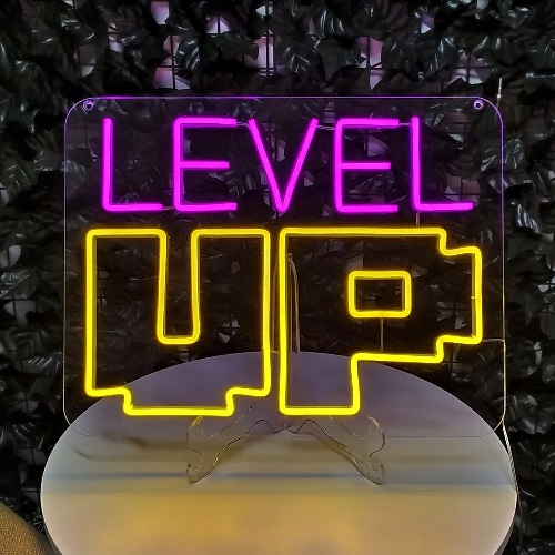 Letreiro Luminoso Painel Neon Level UP 40X40 - Rei do Neon