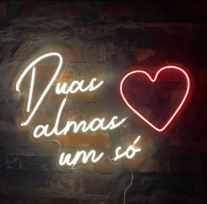 Letreiro Luminoso Painel Neon Duas Almas um Só coracao 60x40 Rei do Neon