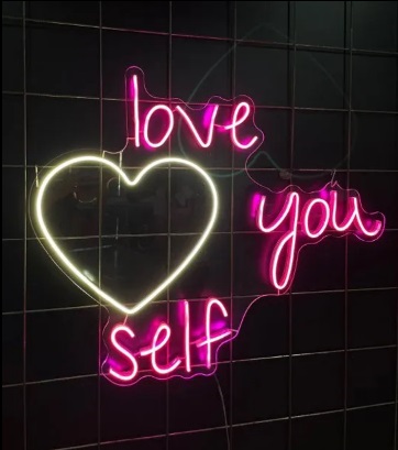 Letreiro Luminoso Painel Neon love you self coracao 65x80 Rei do Neon