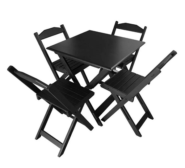 Conjunto Mesa Dobrável 70x70 com 4 Cadeiras Preta