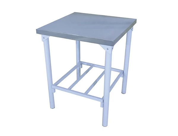 Mesa com tampo em Inox 70 x 70 cm com Prateleira em Grade