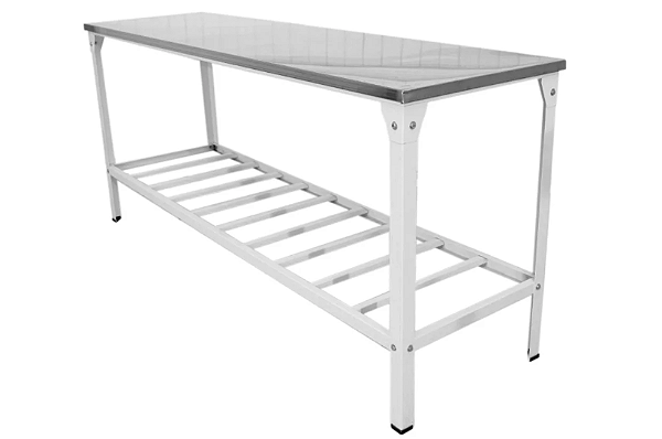 Mesa com Tampo em Inox 190 x 55 cm com Prateleira em Grade