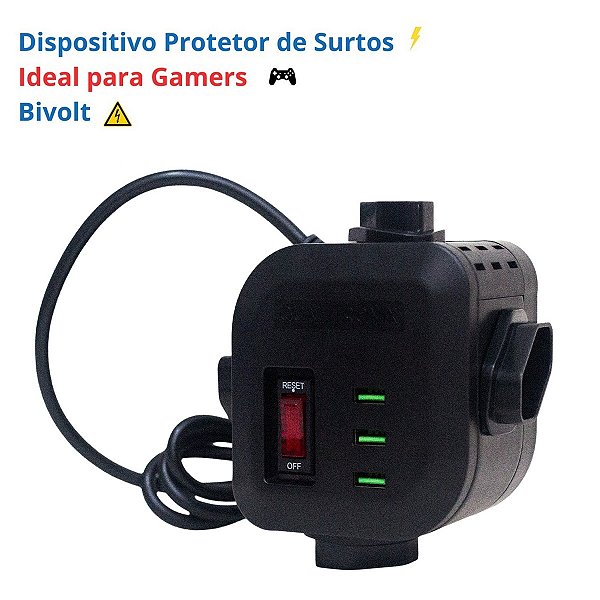 Filtro Torre 4 Tomadas Cabo 1,2m + 3 USB e DPS Preto Qualitronix
