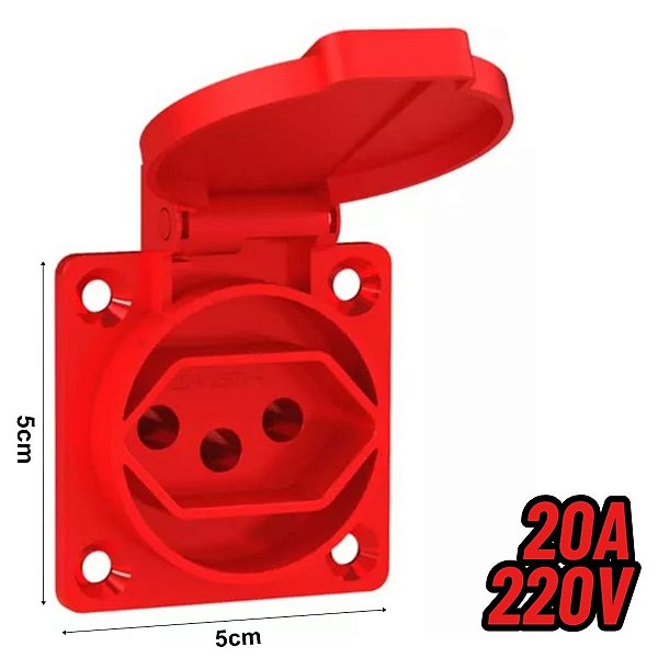 Tomada de Painel Embutir Padrão Brasileiro R3040 2P+T 20A 220V IP44 Vermelho