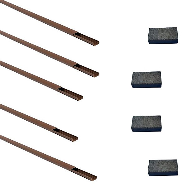 Canaleta 20x10 PVC 5 Metros Mogno com Fita Dupla-Face + 4 Luvas de Emenda