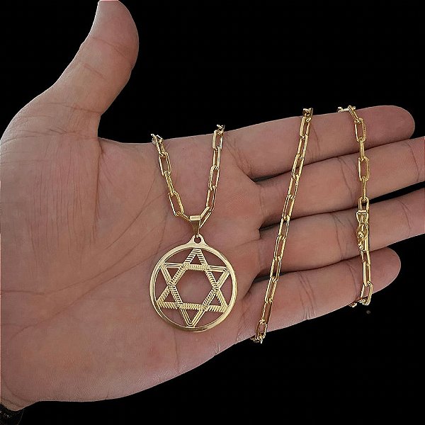 CORRENTE CARTIE ( 4mm-60cm) + PINGENTE ESTRELA DE DAVI VAZADO - BANHADO A OURO 18K