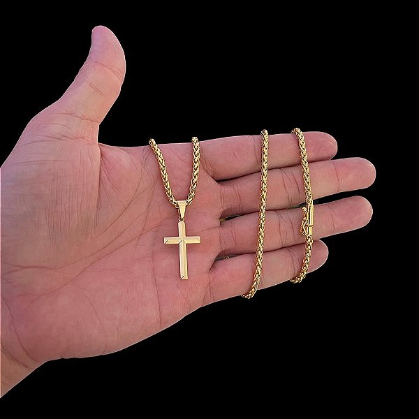 CORRENTE PERUANA( 5mm- 70cm) + PINGENTE CRUCIFIXO- BANHADO A OURO 18K.