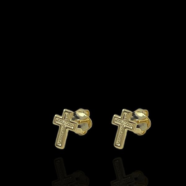 PAR DE BRINCOS  CRUZ 6x2mm - BANHADO A OURO 18K