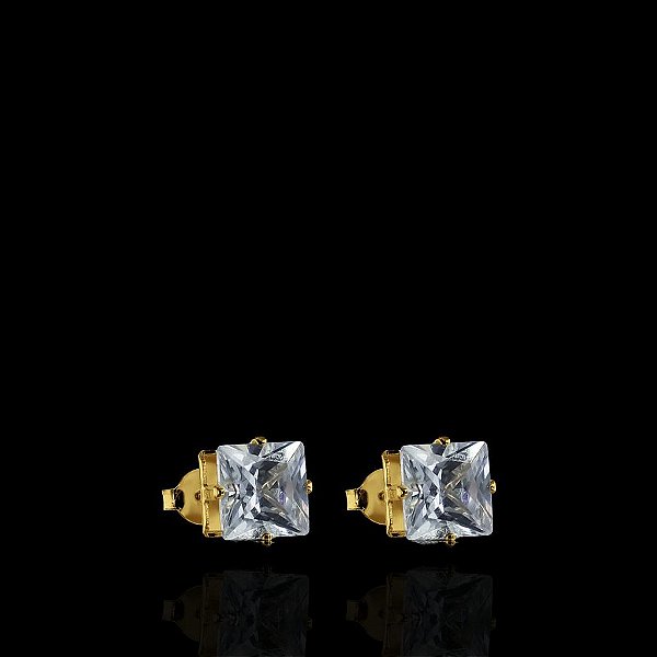 PAR DE BRINCOS  QUADRADO  PEDRA DE ZIRCÔNIA 10MM - BANHADO A OURO 18K