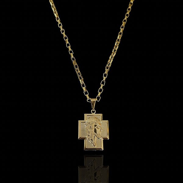 PINGENTE CRUZ ROSTO DE JESUS P( 2g- 2x2cm) - BANHO DE OURO 18k