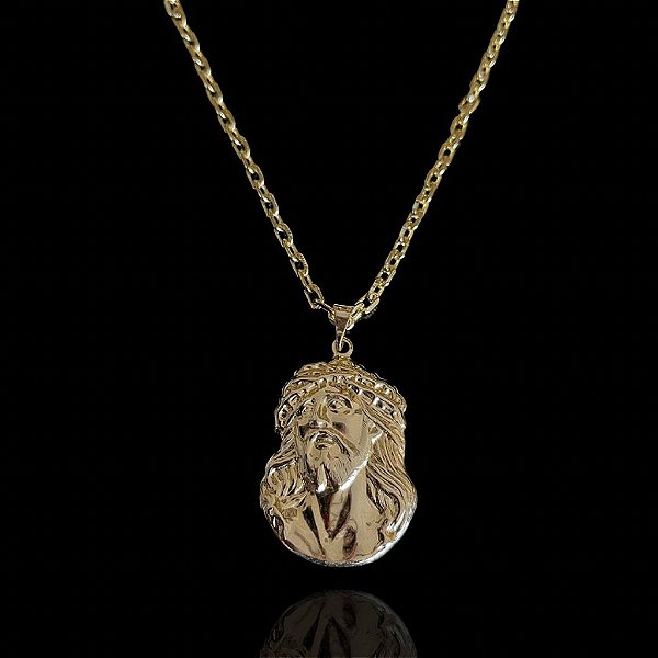 Pingente JESUS 3D Face ( 5g-  3x3,5cm) - BANHO DE OURO 18k