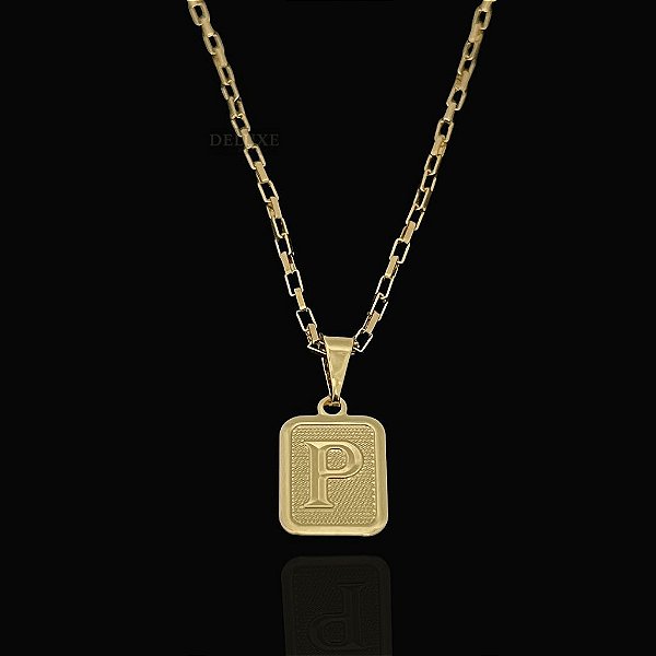 PINGENTE PLACA LETRA P .   Tamanho (PP)( 2g- 2x2cm) - BANHO DE OURO 18k