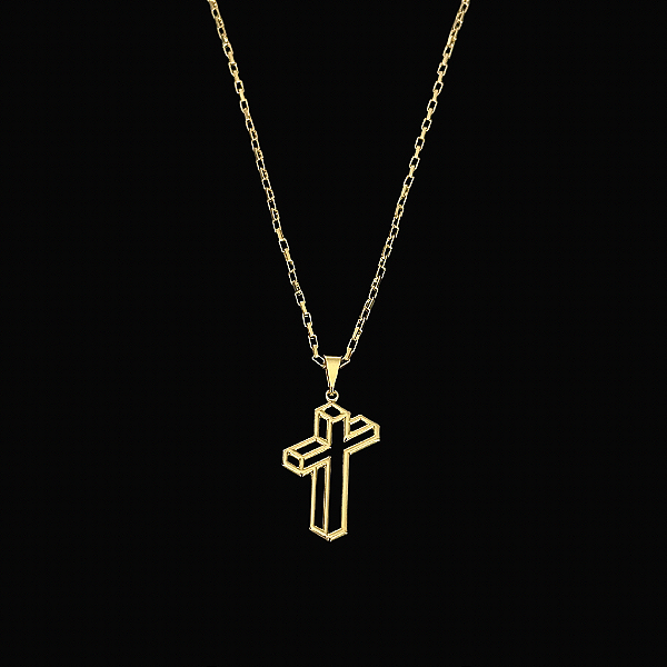 PINGENTE CRUZ 3D VAZADA   P. ( 1,5g-   2x2cm) - BANHO DE OURO 18k