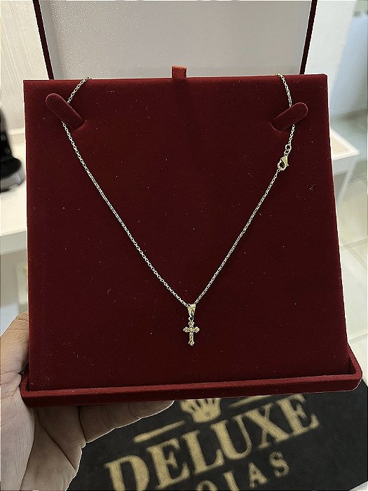 CORRENTE  TIJOLINHO (1.5MM-50cm, 60cm ou 70cm +) + PINGENTE CRUCIFIXO PP MINI