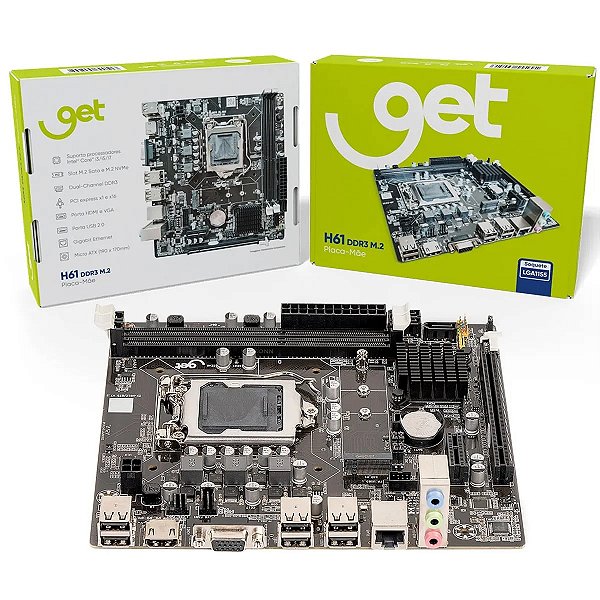 Placa-Mãe Get H61 DDR3 M2 LGA 1155, Suporte Intel 2°3° Geração, SATA M.2 HDMI VGA USB 3.0 Micro ATX