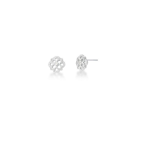 BRINCO DE FLOR COM ZIRCÔNIAS BRANCAS EM PRATA LISA