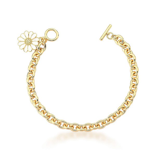 PULSEIRA COM PINGENTE DE MARGARIDA ESMALTADO BRANCO BANHADA A OURO