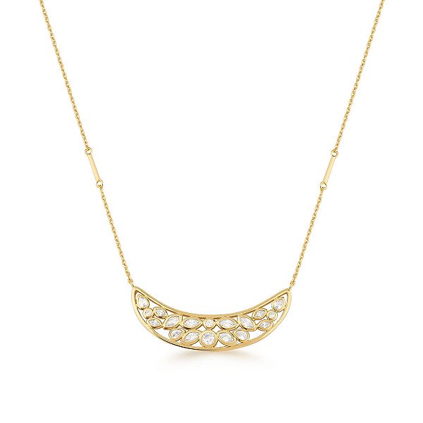 CORRENTE COM PINGENTE CURVO BRANCO BANHADO A OURO