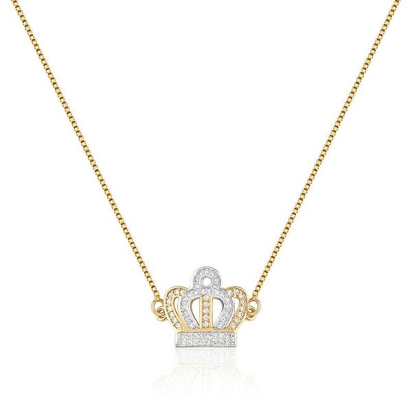 CORRENTE COM PINGENTE DE COROA BRANCO BANHADO A OURO