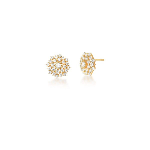 BRINCO FLOR COM ZIRCÔNIAS BRANCAS BANHADO A OURO