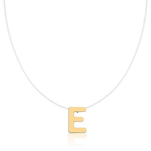CORRENTE EM SILICONE COM PINGENTE LETRA "E" LISO BANHADO A OURO
