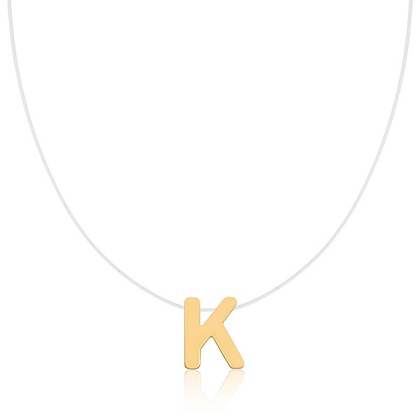 CORRENTE EM SILICONE COM PINGENTE LETRA "K" LISO BANHADO A OURO
